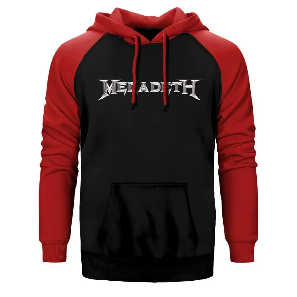 Megadeth Logo Hoodie, Double Color Raglan Sleeve Red Sweatshirt
