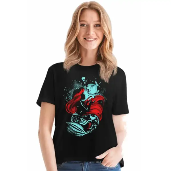 Mermaid Short Sleeve Women Black T-shirt