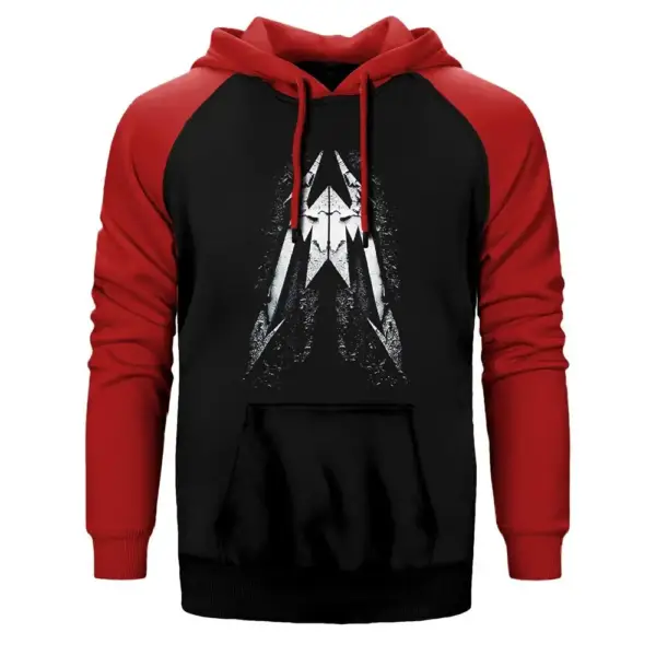Metallica Distortion Logo Hoodie, Double Color Raglan Sleeve Red Sweatshirt