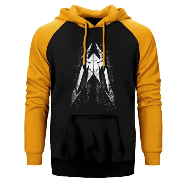 Metallica Distortion Logo Hoodie, Double Color Raglan Sleeve Yellow Sweatshirt