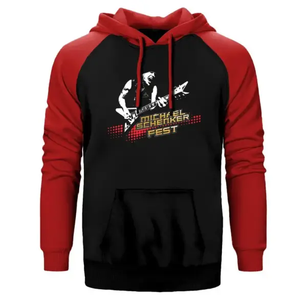 Michael Schenker Hoodie, Double Color Raglan Sleeve Red Sweatshirt