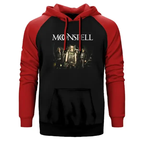 Moonspell Group Hoodie, Double Color Raglan Sleeve Red Sweatshirt