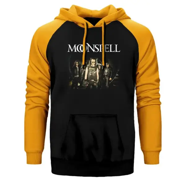 Moonspell Group Hoodie, Double Color Raglan Sleeve Yellow Sweatshirt