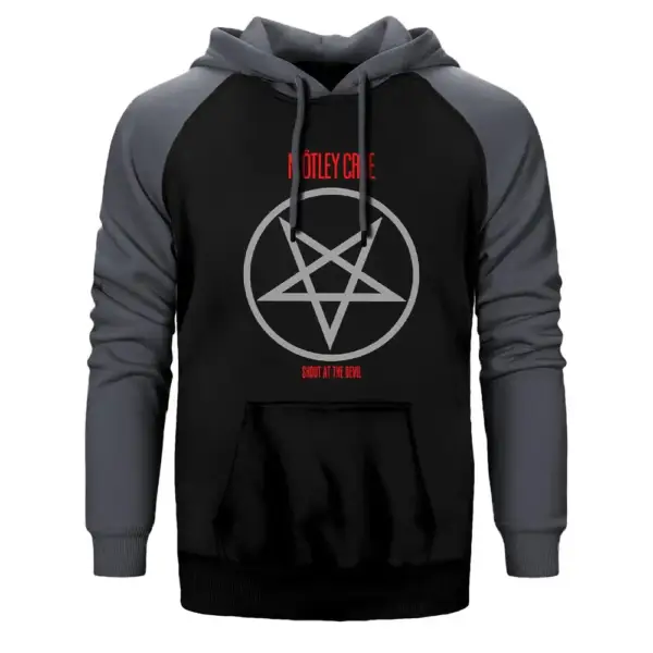Mötley Crüe Shout At The Devil Hoodie, Double Color Raglan Sleeve Gray Sweatshirt