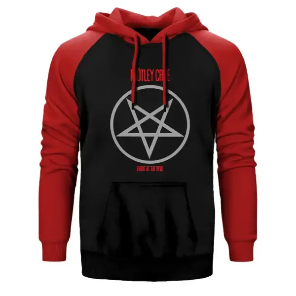 Mötley Crüe Shout At The Devil Hoodie, Double Color Raglan Sleeve Red Sweatshirt