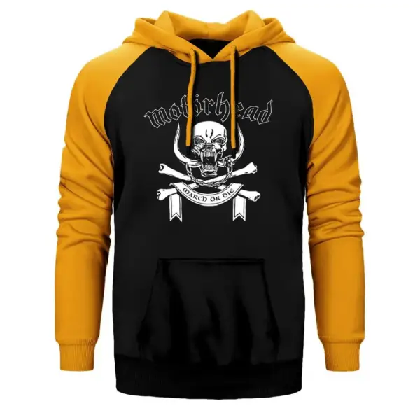 MotörHead Hoodie, Double Color Raglan Sleeve Yellow Sweatshirt