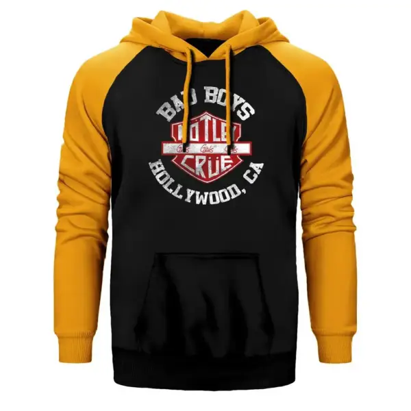 Motörhead Bad Boys Hoodie, Double Color Raglan Sleeve Yellow Sweatshirt