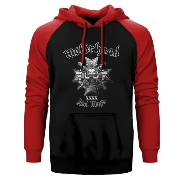 Motörhead Bad Magic Hoodie, Double Color Raglan Sleeve Red Sweatshirt