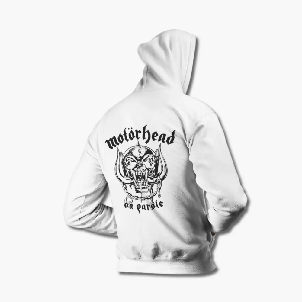Motörhead Hoodie, Motorhead On Parole White Hoodie, Heavy Metal Merchandise - Image 2