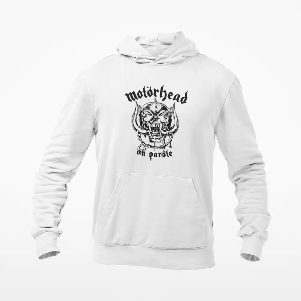 Motörhead Hoodie, Motorhead On Parole White Hoodie, Heavy Metal Merchandise