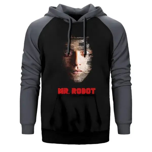 Mr Robot Elliot Motherboard Hoodie, Double Color Raglan Sleeve Gray Sweatshirt