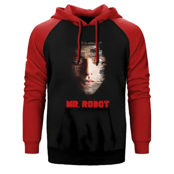 Mr Robot Elliot Motherboard Hoodie, Double Color Raglan Sleeve Red Sweatshirt
