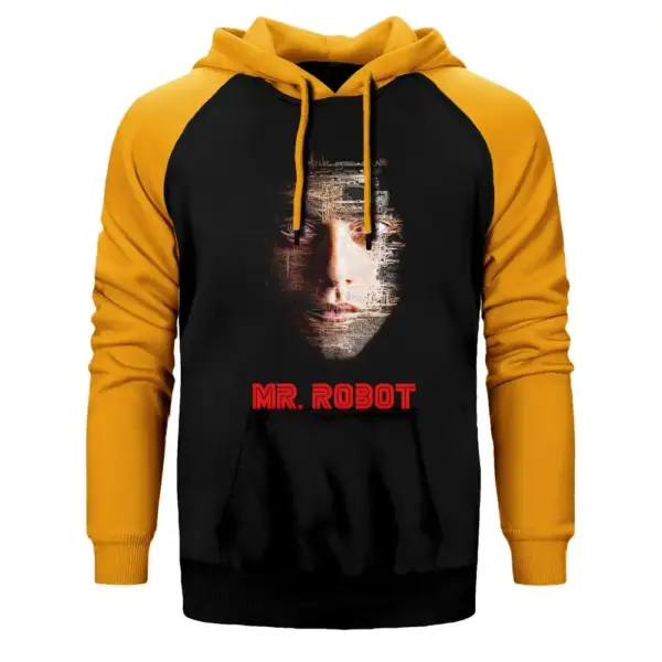 Mr Robot Elliot Motherboard Hoodie, Double Color Raglan Sleeve Yellow Sweatshirt
