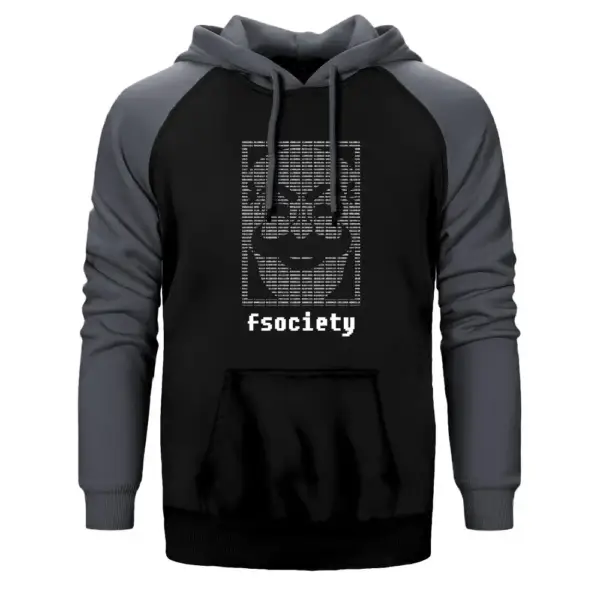 Mr Robot Fsociety Binary Hoodie, Double Color Raglan Sleeve Gray Sweatshirt