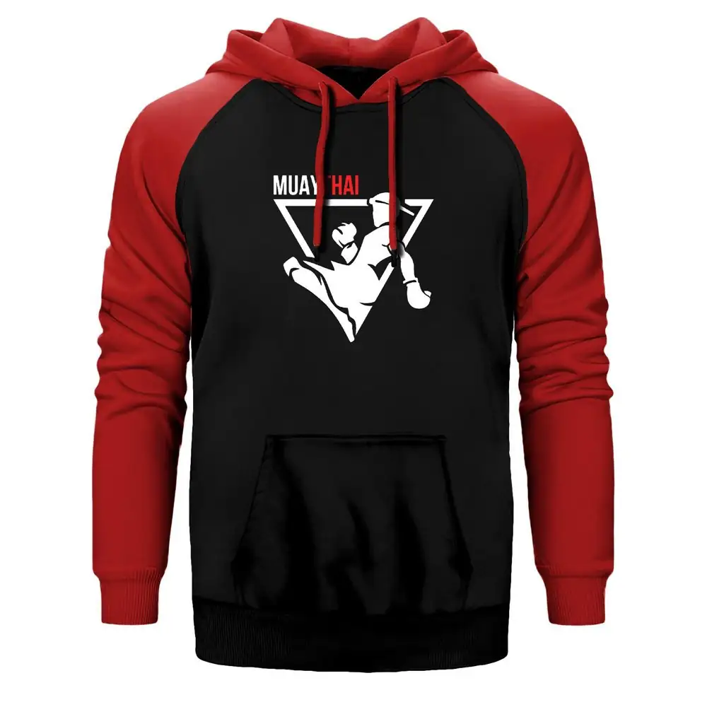 Muay Thai Hoodie, Double Color Raglan Sleeve Red Sweatshirt