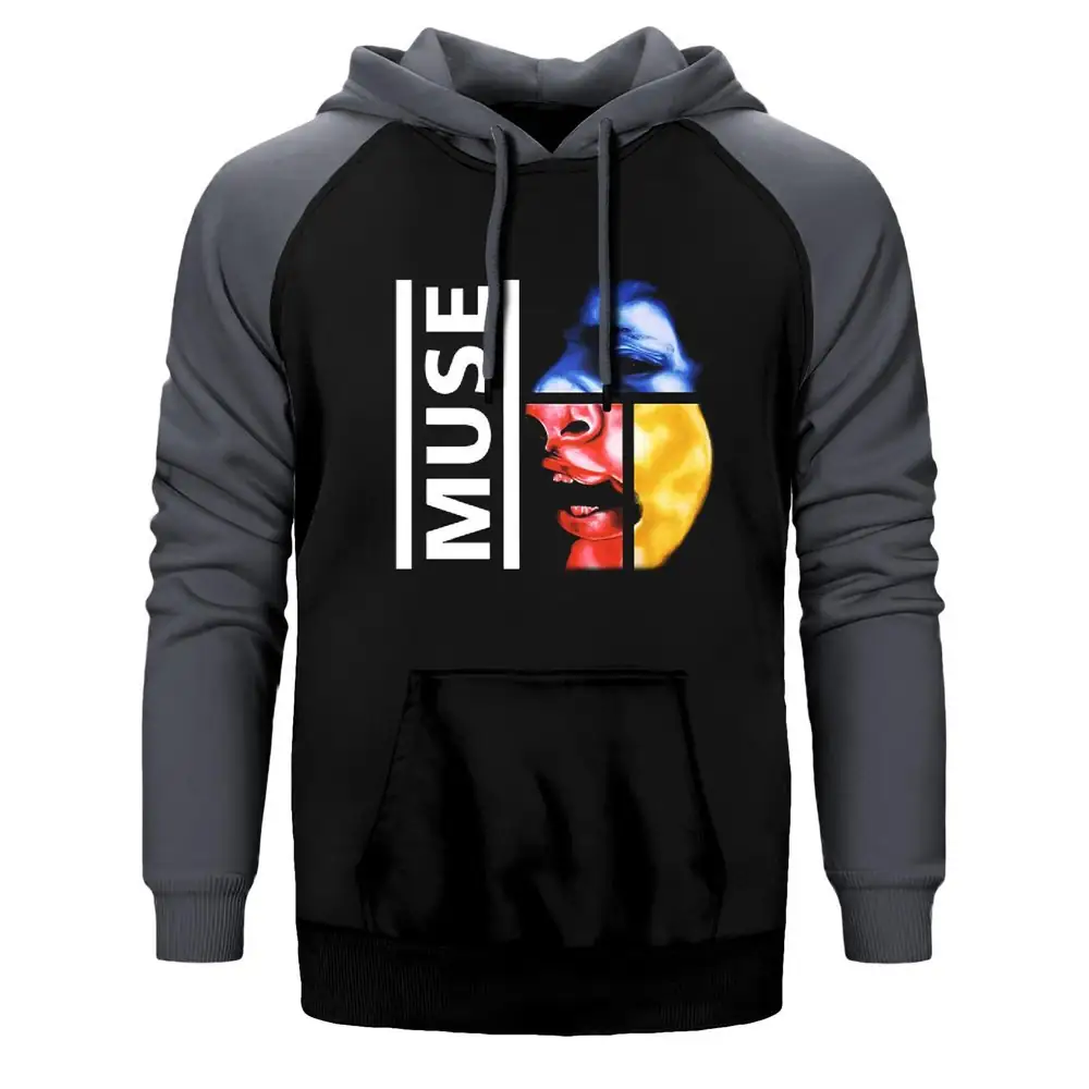 Muse 1998 Album Cover Hoodie, Double Color Raglan Sleeve Gray Sweatshirt
