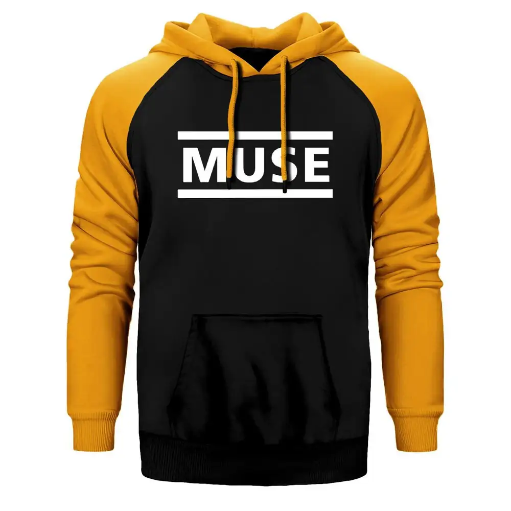 Muse Logo Hoodie, Double Color Raglan Sleeve Yellow Sweatshirt