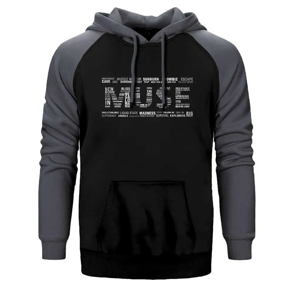 Muse Songs Logo Hoodie, Double Color Raglan Sleeve Gray Sweatshirt