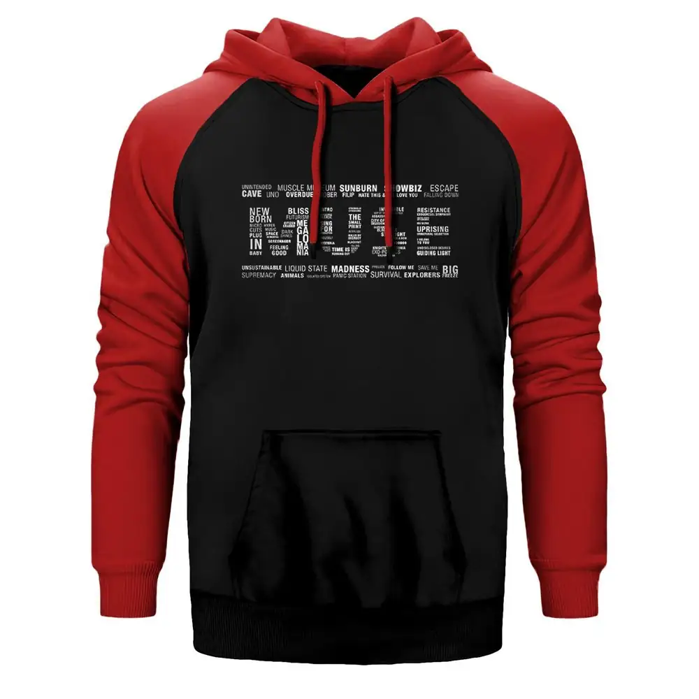 Muse Songs Logo Hoodie, Double Color Raglan Sleeve Red Sweatshirt