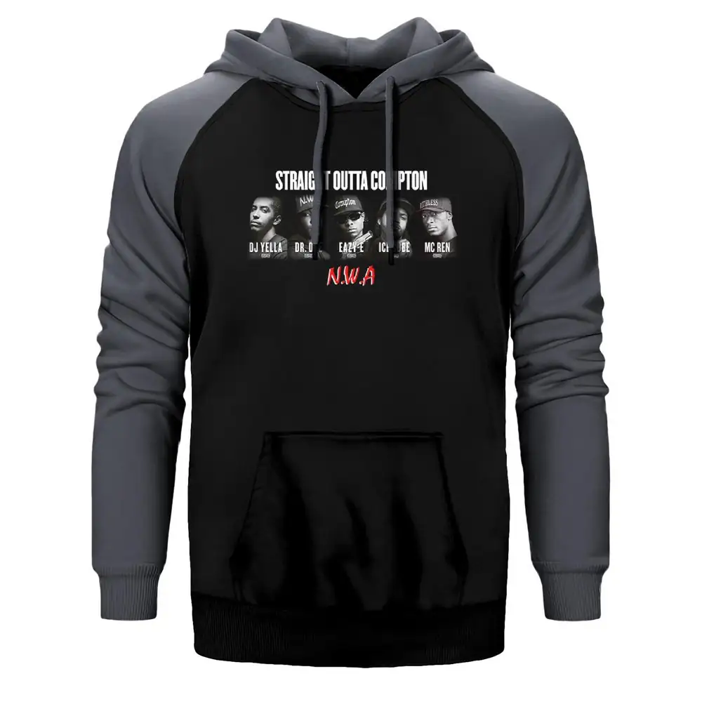 N.W.A Straight Outta Compton Hoodie, Double Color Raglan Sleeve Gray Sweatshirt