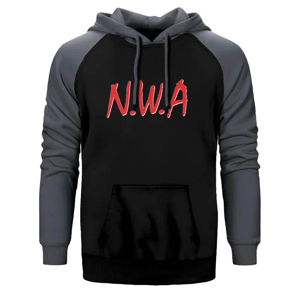 N.W.A. Logo Hoodie, Double Color Raglan Sleeve Gray Sweatshirt
