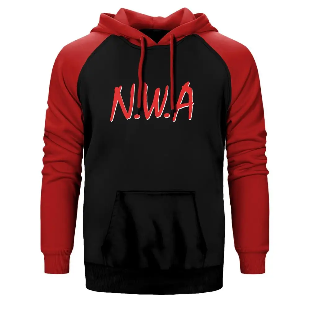 N.W.A. Logo Hoodie, Double Color Raglan Sleeve Red Sweatshirt