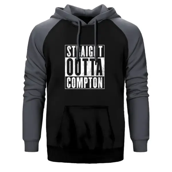NWA Straight Outta Compton Hoodie, Double Color Raglan Sleeve Gray Sweatshirt