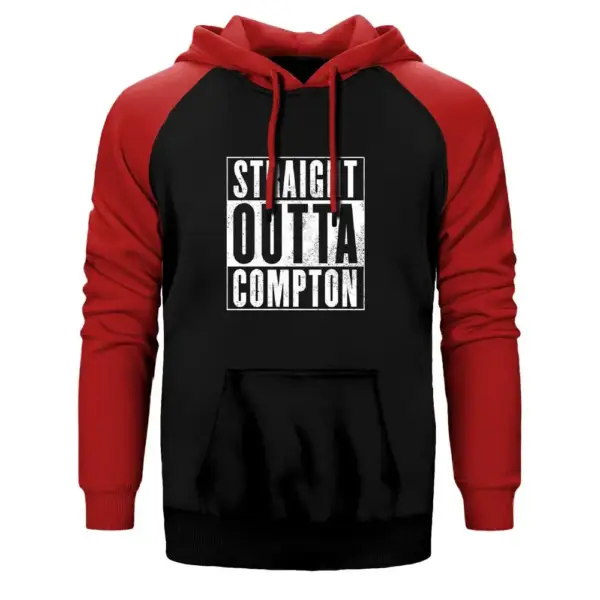 NWA Straight Outta Compton Hoodie, Double Color Raglan Sleeve Red Sweatshirt