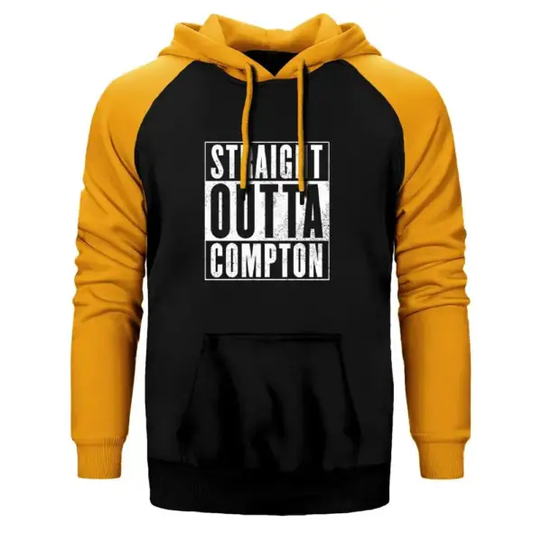 NWA Straight Outta Compton Hoodie, Double Color Raglan Sleeve Yellow Sweatshirt