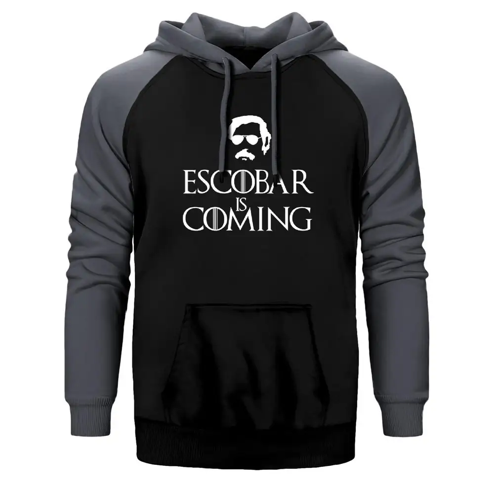 Narcos Pablo Escobar is Coming Hoodie, Double Color Raglan Sleeve Gray Sweatshirt