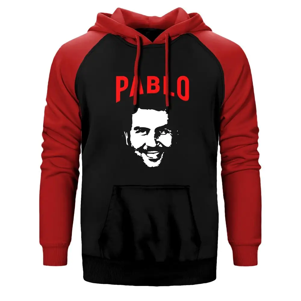 Narcos Pablo Hoodie, Double Color Raglan Sleeve Red Sweatshirt
