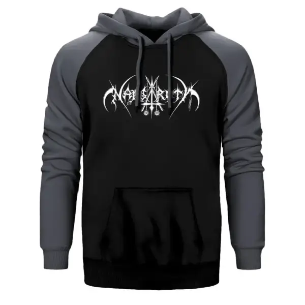 Nargaroth Hoodie, Double Color Raglan Sleeve Gray Sweatshirt