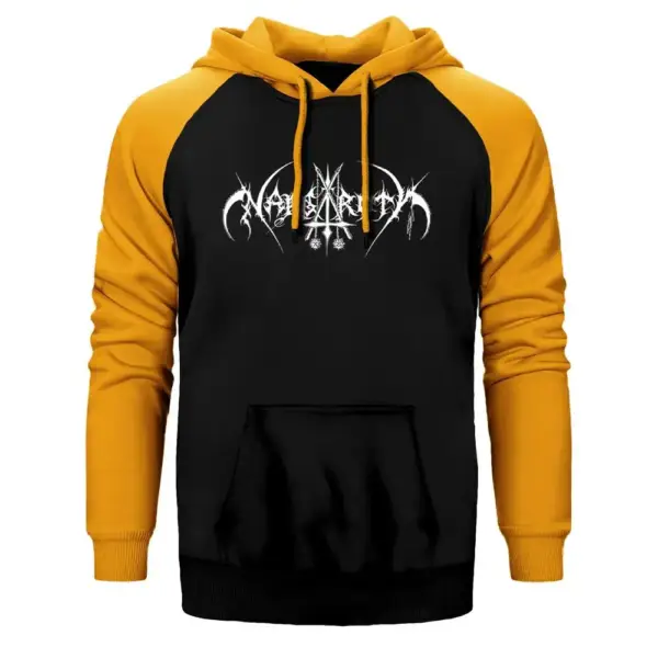 Nargaroth Hoodie, Double Color Raglan Sleeve Yellow Sweatshirt