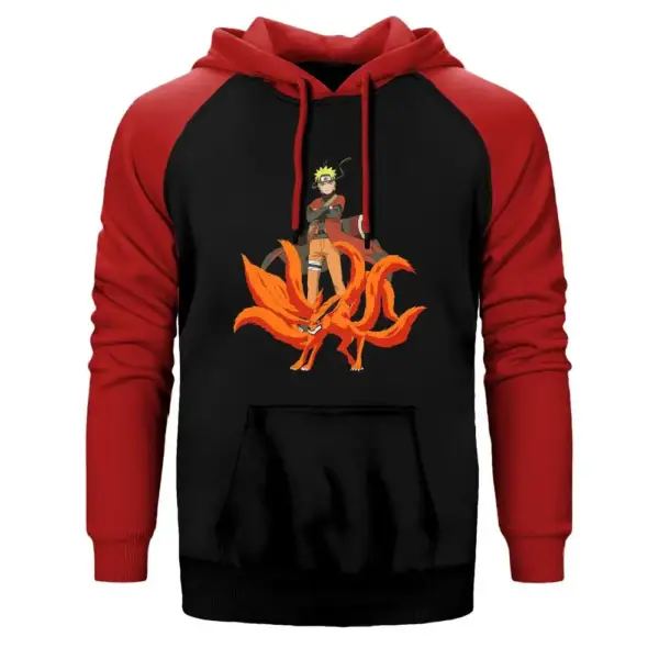 Naruto Kyuubi Hoodie, Double Color Raglan Sleeve Red Sweatshirt