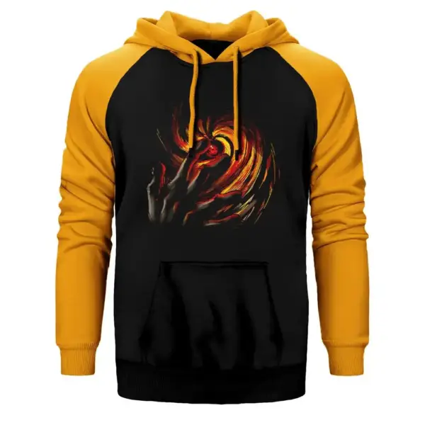 Naruto Uchiha Obito Hoodie, Double Color Raglan Sleeve Yellow Sweatshirt