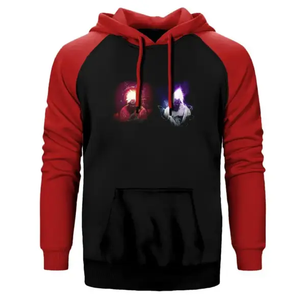 Naruto and Sasuke Hoodie, Double Color Raglan Sleeve Red Sweatshirt
