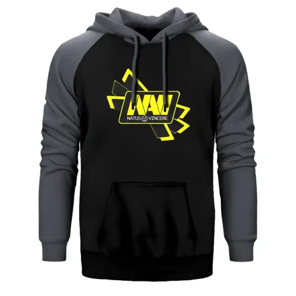 Natus Vincere Cross Line Hoodie, Double Color Raglan Sleeve Gray Sweatshirt