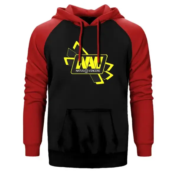 Natus Vincere Cross Line Hoodie, Double Color Raglan Sleeve Red Sweatshirt
