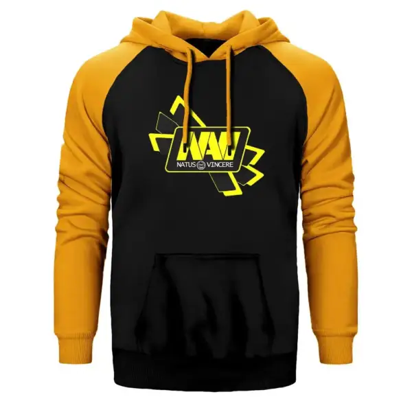 Natus Vincere Cross Line Hoodie, Double Color Raglan Sleeve Yellow Sweatshirt