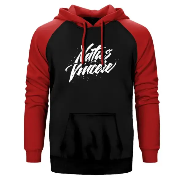 Natus Vincere Handwriting Hoodie, Double Color Raglan Sleeve Red Sweatshirt