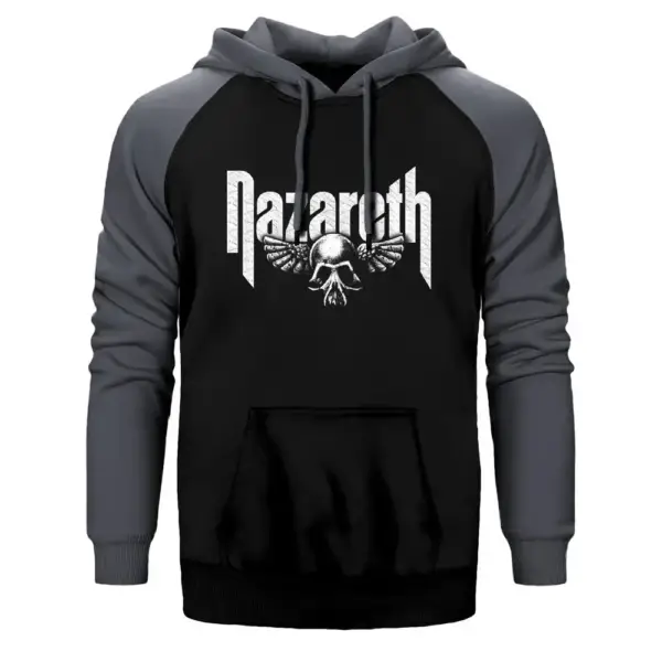 Nazareth Hoodie, Double Color Raglan Sleeve Gray Sweatshirt