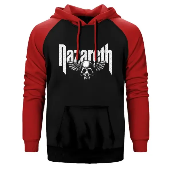 Nazareth Hoodie, Double Color Raglan Sleeve Red Sweatshirt