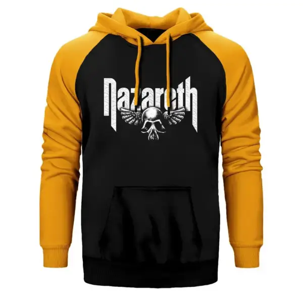 Nazareth Hoodie, Double Color Raglan Sleeve Yellow Sweatshirt