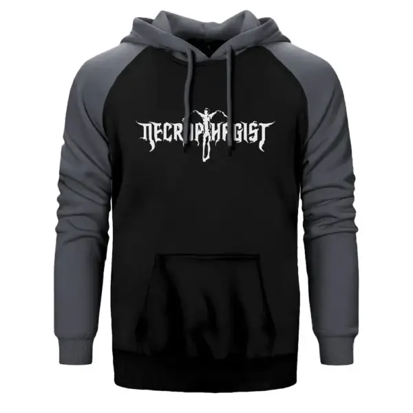 Necrophagist Hoodie, Double Color Raglan Sleeve Gray Sweatshirt