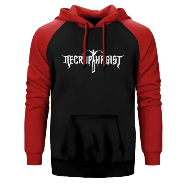 Necrophagist Hoodie, Double Color Raglan Sleeve Red Sweatshirt