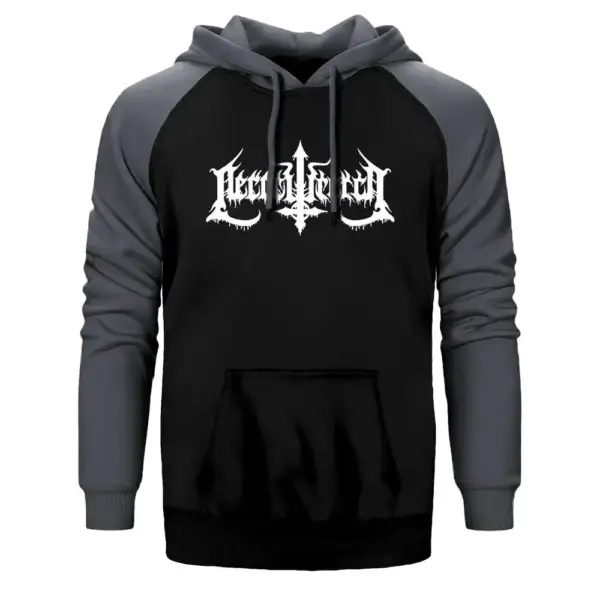 Necrowretch Logo Hoodie, Double Color Raglan Sleeve Gray Sweatshirt