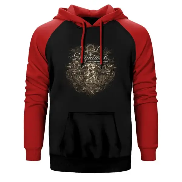 Nightwish Endless Forms Hoodie, Double Color Raglan Sleeve Red Sweatshirt
