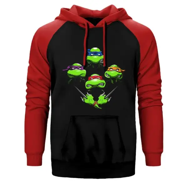Ninja Turtles Face Hoodie, Double Color Raglan Sleeve Red Sweatshirt