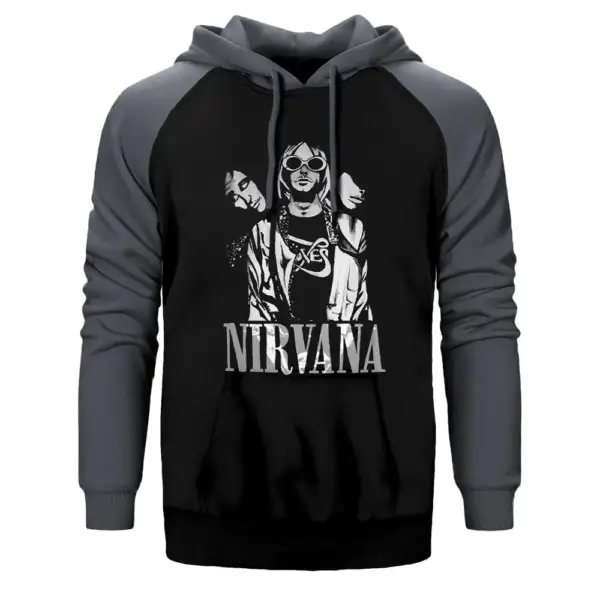 Nirvana Group Hoodie, Double Color Raglan Sleeve Gray Sweatshirt