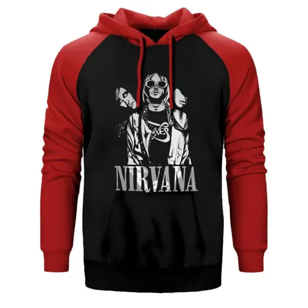 Nirvana Group Hoodie, Double Color Raglan Sleeve Red Sweatshirt